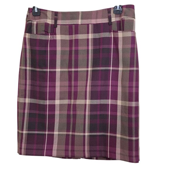 Roz & Ali Womens 12 Burgundy Plaid Pockets Pencil Skirt Office Career Academia - Picture 2 of 4